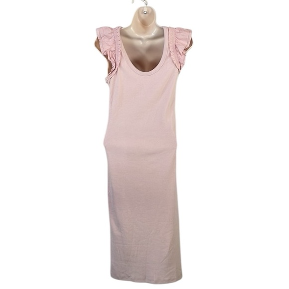 The Nines‎ by HATCH Flutter Short Sleeve Ribbed Jersey Maternity Dress Pink - Picture 5 of 9